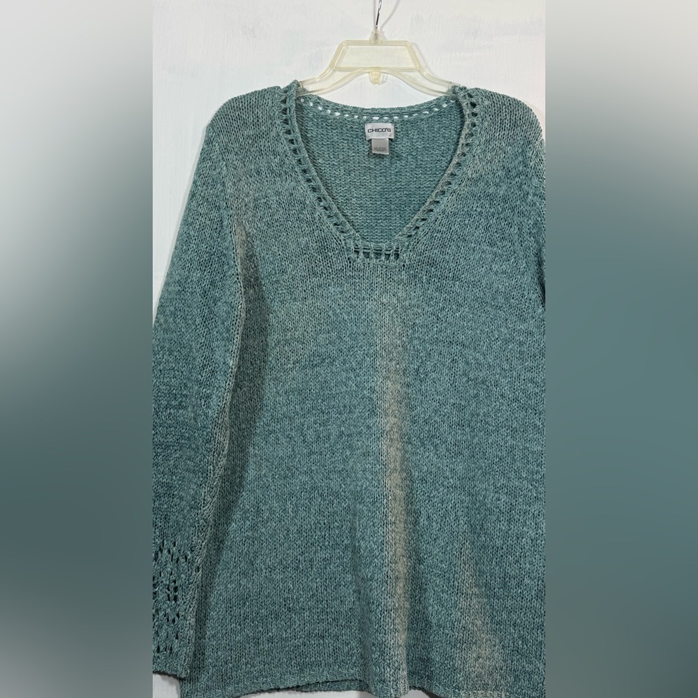Women's V-Neck Knit Sweater Chico’s Size 3 - Picture 3 of 15